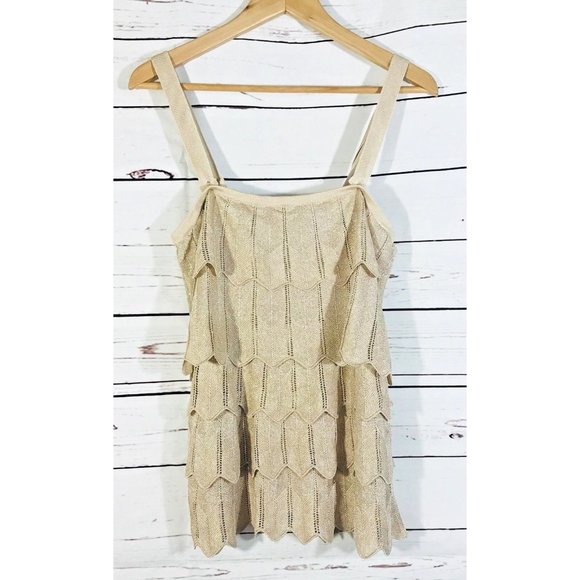 Unbranded Tops - Gold Flapper Style Tank Womens Knit Shimmer Chevron Adjustable Straps Roaring 20